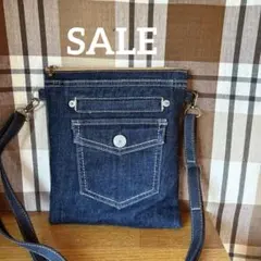 デニムリメイクファスナーサコッシュショルダーバッグ