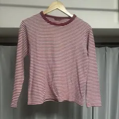 赤と白のストライプ 長袖Tシャツ M