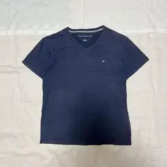 トミーヒルフィガー Vネック Tシャツ ネイビー 刺繍ロゴ S ノームコア