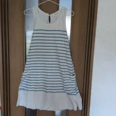 Samansa Mos2青とアイボリーボーダー ノースリーブワンピースМ