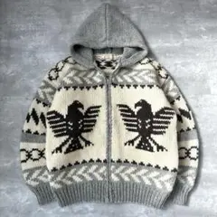 カウチンニット　セーター　イーグル柄 フルジップ　フード付き　Y2K　グランジ