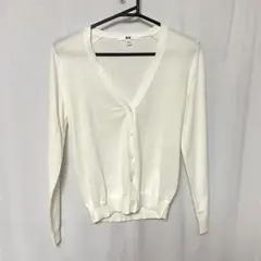 ユニクロ Vネック カーディガン 白 コットン 綿100 薄手 S 春コーデ