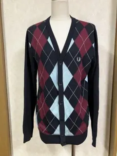 ♢フレッドペリー ロゴ刺繍アーガイルチェックメンズカーディガンクリーニング済み