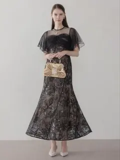 スパンコールフラワーリボンチュールワンピースドレス結婚式二次会