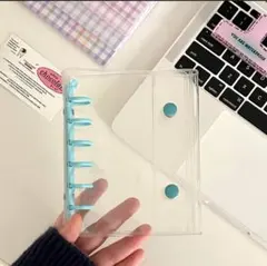 クリアバインダー A7サイズ ブルー 6穴 ダブルボタン シール帳　韓国