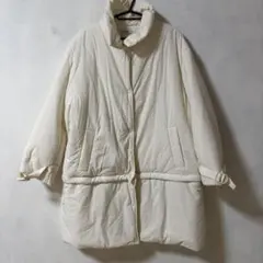 オフホワイト 中綿ロングコート ノーカラー 体型カバー 冬 アウター