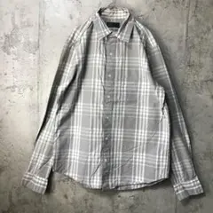 B1195古着　シャツ　長袖　グレー　白　90s Y2K