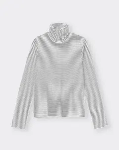 ジーユー GUソフトリブタートルネックT(長袖)(ボーダー) Mサイズ