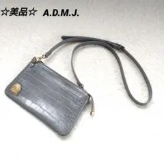 ☆美品☆ADMJ 2WAY ポーチウォレット お財布ショルダー クロコ型押し
