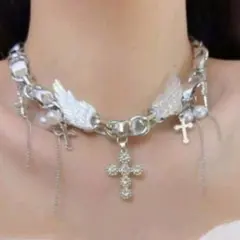 十字架　翼　チョーカー　ホワイト