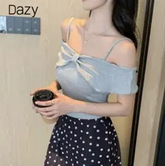 SHEIN Dazy オフショルダー リボン トップス グレー