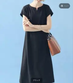 IDEIT ＵＶカット＆接触冷感で着心地が涼やか美シルエットの半袖ブラックワンピのサムネイル