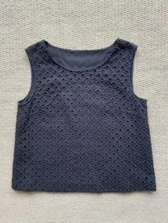 ストロベリーフィールズ 半袖 ブラウス 紺 総レース 花柄 上品 きれい 