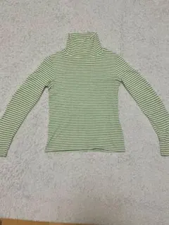 old uniqlo 長袖ハイネックカットソー　黄緑ボーダー