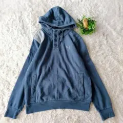 PUMA　プーマ　フード付きパーカー　スウェット　ボタン付き　くすみブルー　М