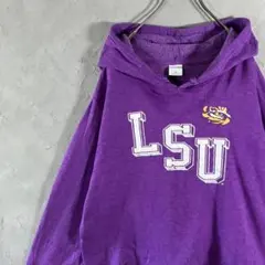 ヴィンテージ　パーカー　ビッグプリント　LSU 裏起毛　古着　紫　XL IW18