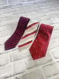 P242 ネクタイ3本 ヒルトン/ダックス シルク100% 赤色 ストライプ