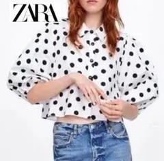 ZARA ドット柄 五分袖シャツ M