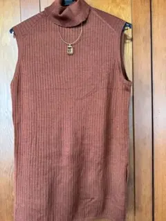 ユニクロ、リブ編みタートルネックノースリーブ（茶色とホワイト）