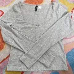 グレー Vネック 長袖Tシャツ M