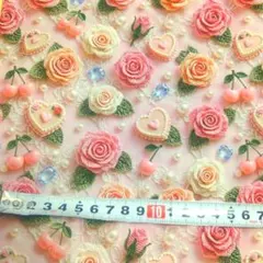 薔薇とさくらんぼ、ハート柄 ハギレ 生地巾×50㎝