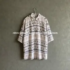 昭和レトロシャツ　半袖　夏服　メンズ古着コーデ　ヴィンテージシャツ　総柄シャツ