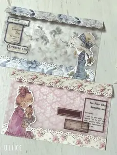 * デコパージュ平袋セット*レトロガール*6枚セット*handmade*