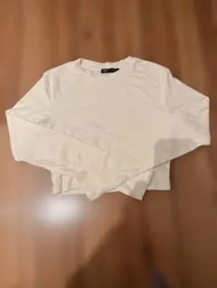 アイボリー コットン ショート丈長袖Tシャツ