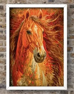 黄金のたてがみが幸運の風を呼ぶ　開運グラフィックアート　額縁付き