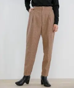 ブラウン系チェック タック入りワイドパンツ