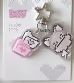 ピクセル風 キーホルダー 猫 フォルダー ピンク グレー Y2K