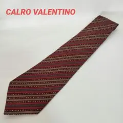 【美品】CALRO VALENTINO レッド系 ストライプ幾何学模様 ネクタイ