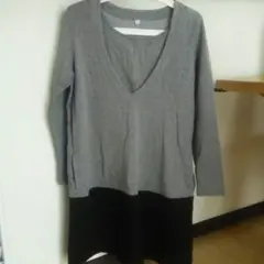 無印　S～M 授乳口つきワンピース モノトーン  授乳服