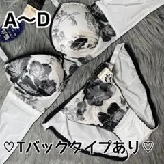 モノトーンフェイントパターンフラワーブラショーツセット★ホワイト