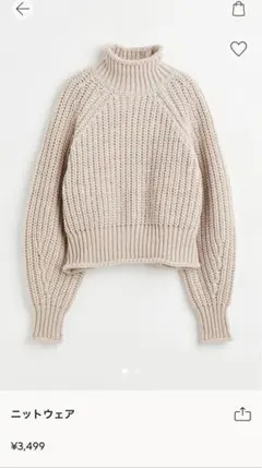 H&M ニットウェア　ハイネックニット　ライトベージュ　サイズS