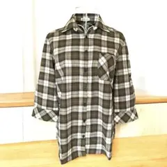 a.v.v standard 7分袖　シャツ　ブラウン チェック柄　綿　薄手