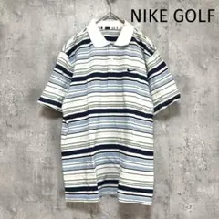 美品【NIKE GOLF】ボーダー柄 半袖ポロシャツ ゴルフウェアM コットン