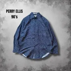 90s PerryEllis ヴィンテージ総柄長袖シャツ USA ジオメトリックのサムネイル