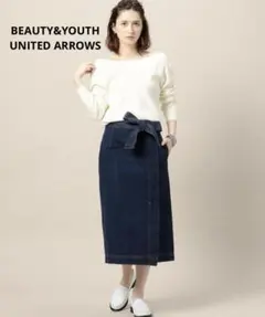 ★ BEAUTY&YOUTH デニム ラップ タイトスカート コットン ミモレ丈