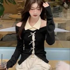 【新品タグ付き】SHEIN オフショル ニット リボン トップス