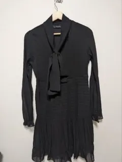 ZARA BASIC ボウタイワンピース 黒 シフォン プリーツ フリル 長袖