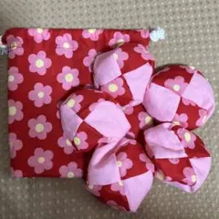 お手玉5個と収納用巾着袋　⑤ ハンドメイド