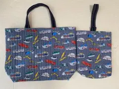 入園グッズセット　働く車柄　ネイビーストライプ・ボーダー柄