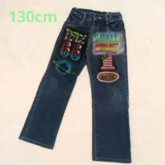 【MPS】130cm スプレーアート風 デニム パンツ アジャスター付 派手