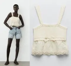 新品タグ付　zara　コントラストニットトップス