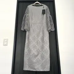 新品タグ付きCUI YING　フォーマルドレス　総柄　Lサイズ　グレー