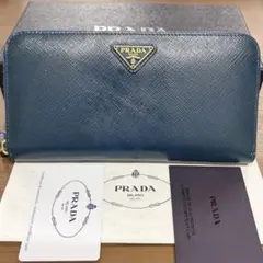 新品同様‼️ プラダ　財布　長財布　サフィアーノ　三角ロゴ　ラウンドファスナー