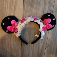 ミッキー耳カチューシャ 花飾り付き
