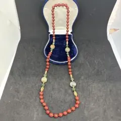 天然石ロングネックレス 赤緑