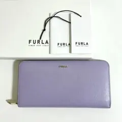 【良好】フルラ　長財布　ラウンドファスナー　レザー　パープル　バビロン